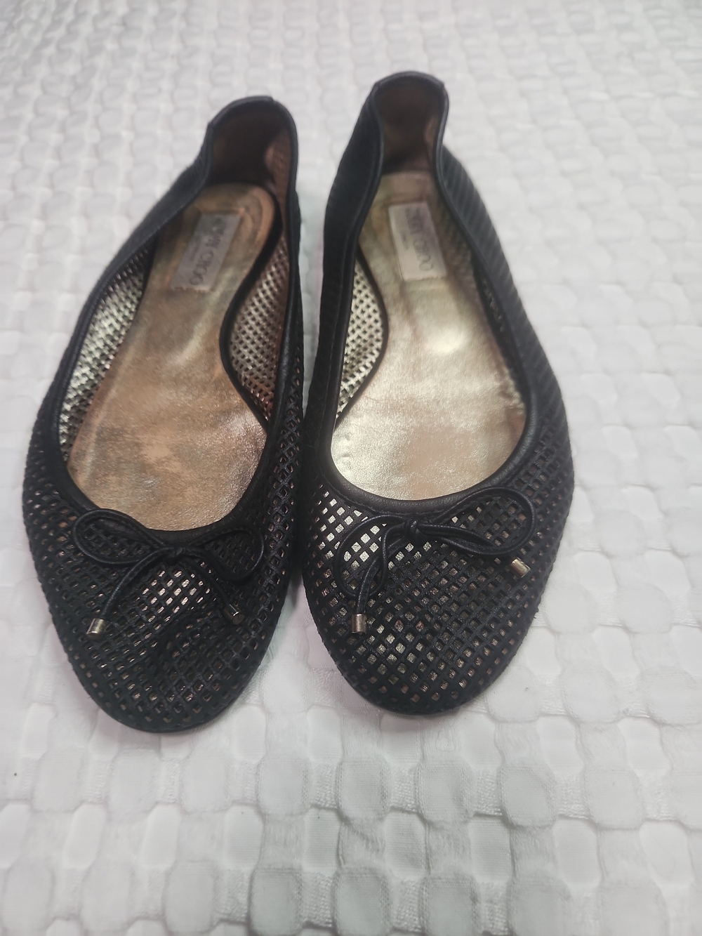 Jimmy Choo Black Mesh Ballet Flats with Bow Detail